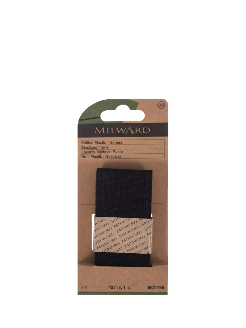 Milward knitted elastic black 40mm x 1m, imported from the UK