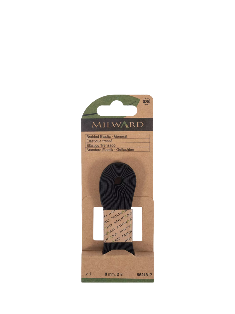 Milward braided elastic black 9mm x 2m - British product