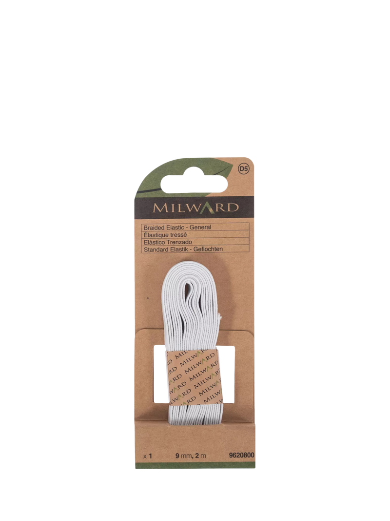 Milward braided elastic white 9mm x 2m - British product