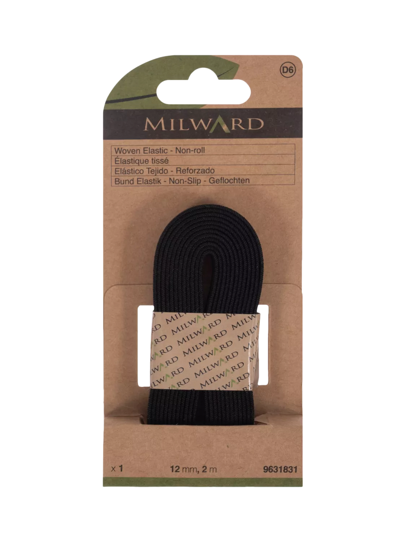 Milward non-roll elastic black 12mm x 2m (British brand)