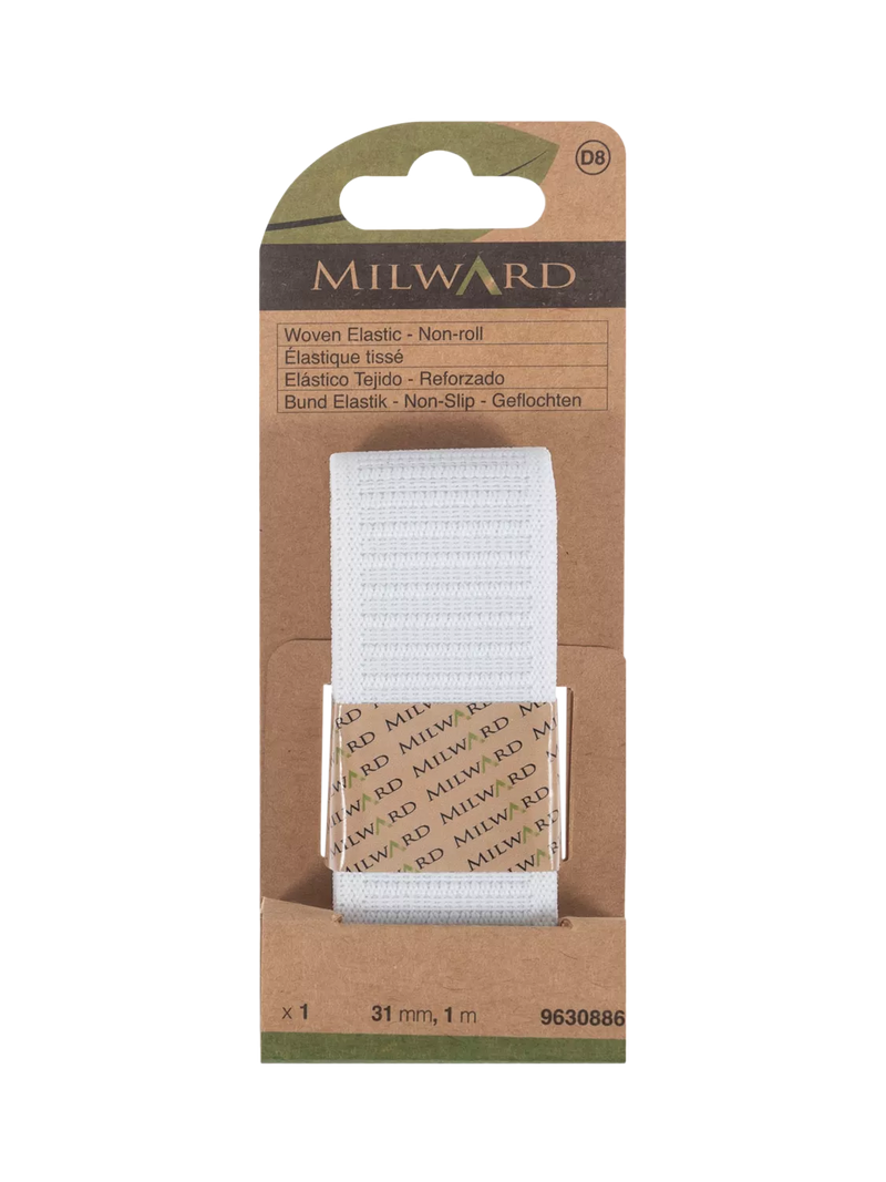 Milward woven non-roll elastic 31mm x 1m white, UK version