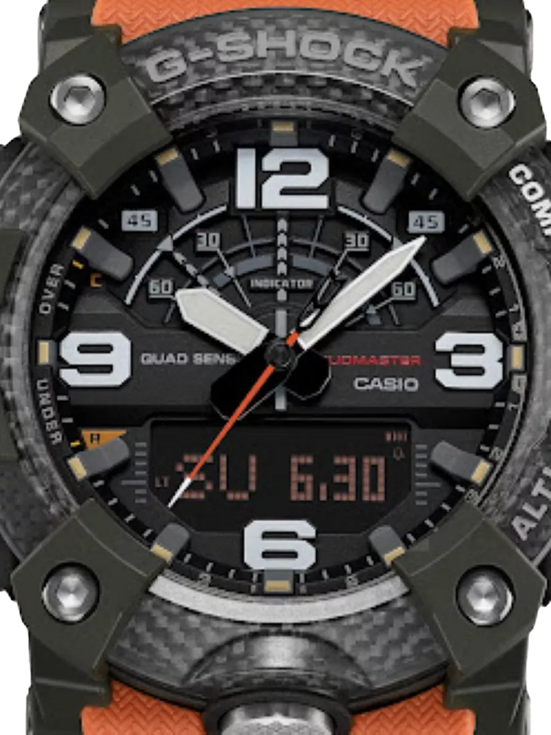 Casio G-Shock Mudmaster men's watch with orange strap, imported from the UK