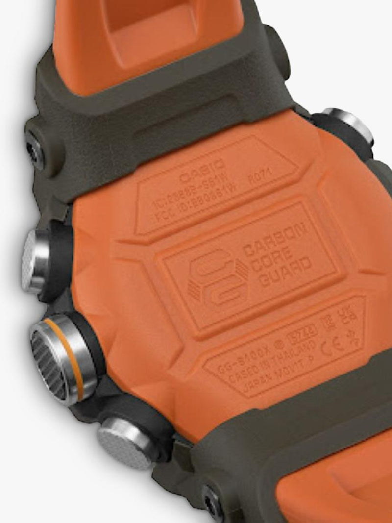Casio G-Shock Mudmaster men's watch with orange strap, imported from the UK