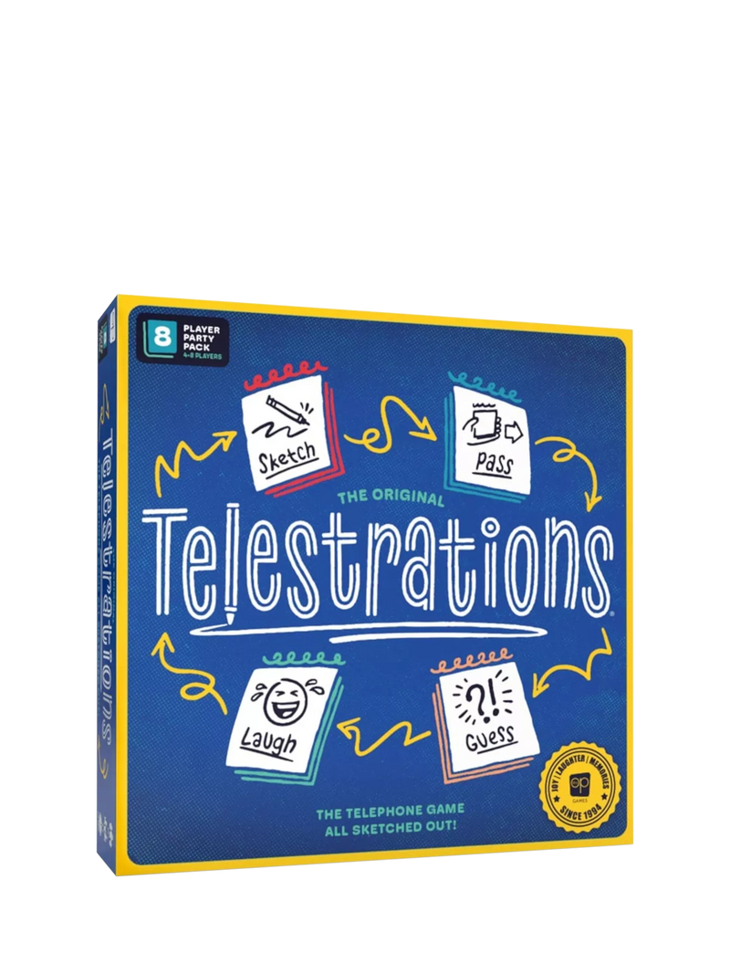 Asmodee Telestrations party game box, imported from the UK