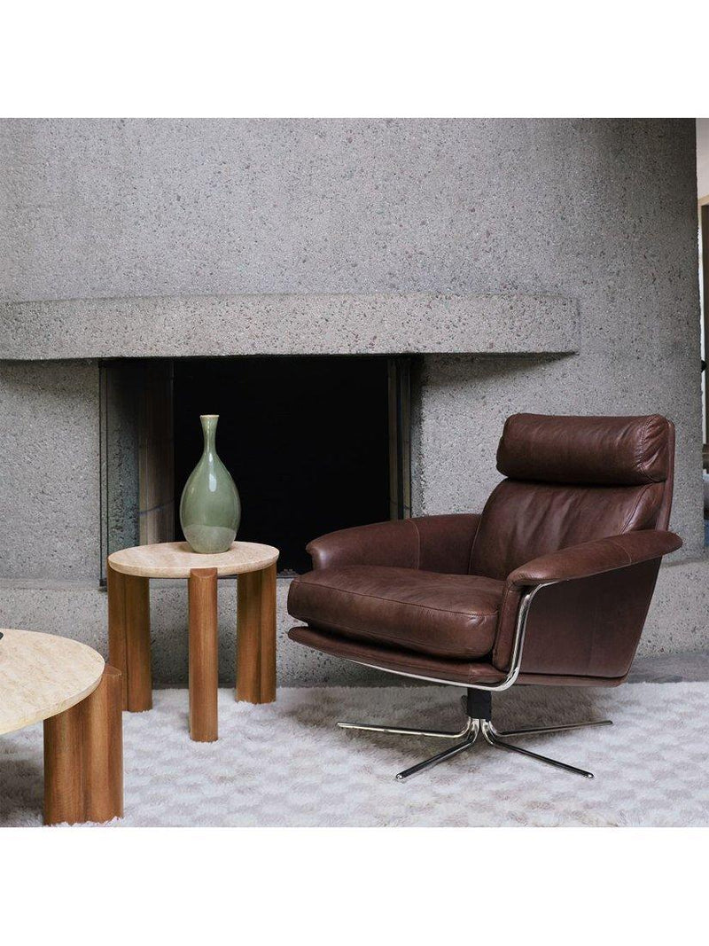 West Elm travertine side table Cool Walnut, imported from the UK
