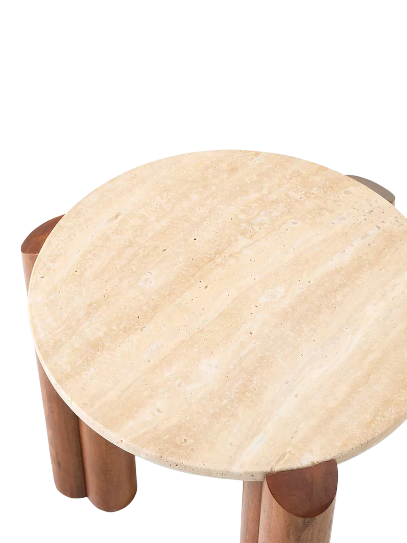 West Elm travertine side table Cool Walnut, imported from the UK