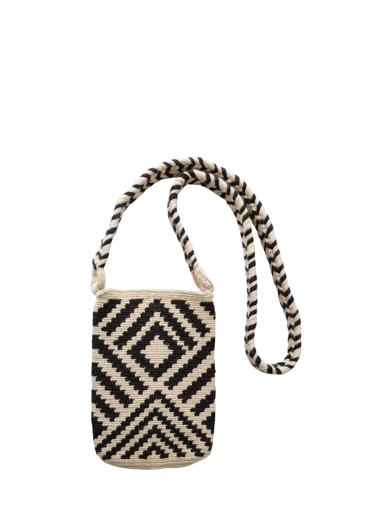 The Small Home Wayuu geometric crossbody bag black white, imported from the UK