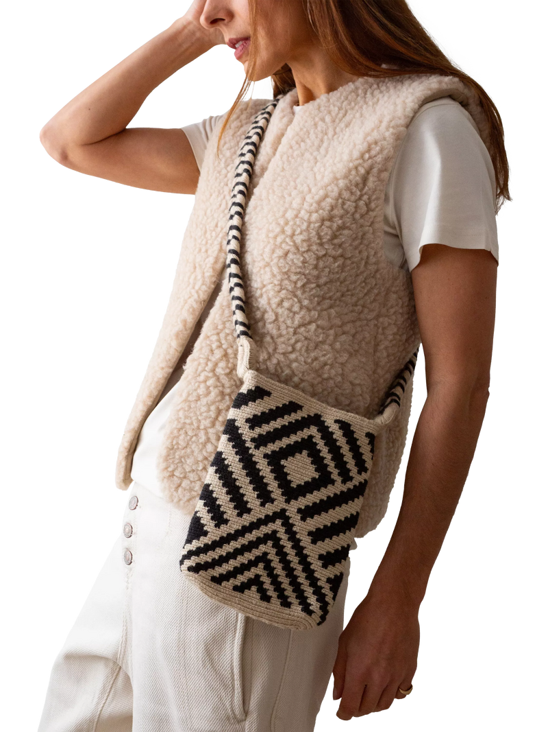 The Small Home Wayuu geometric crossbody bag black white, imported from the UK