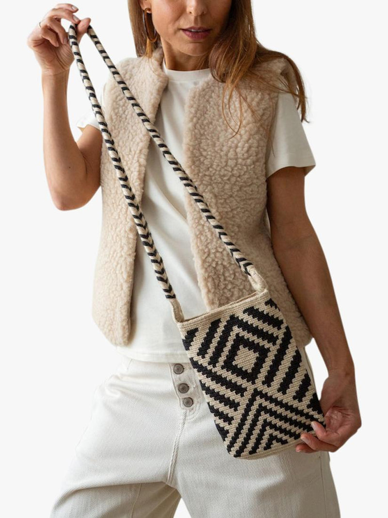 The Small Home Wayuu geometric crossbody bag black white, imported from the UK