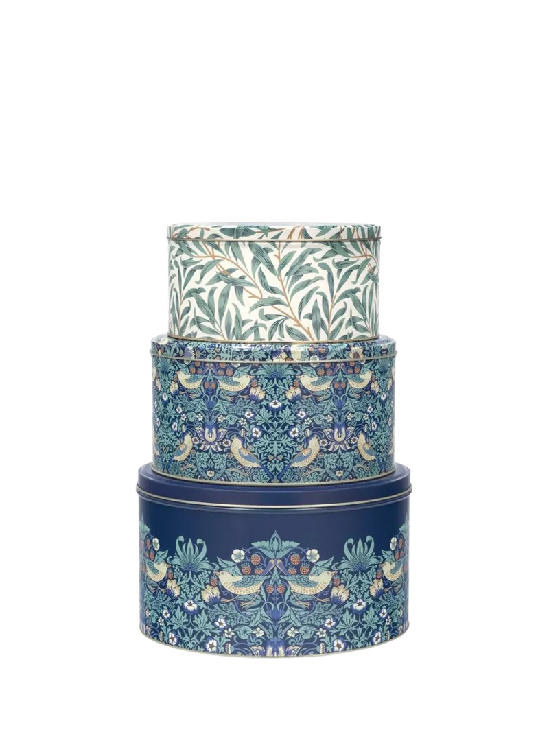 William Morris cake tin set Strawberry Thief and Willow Boughs, UK version