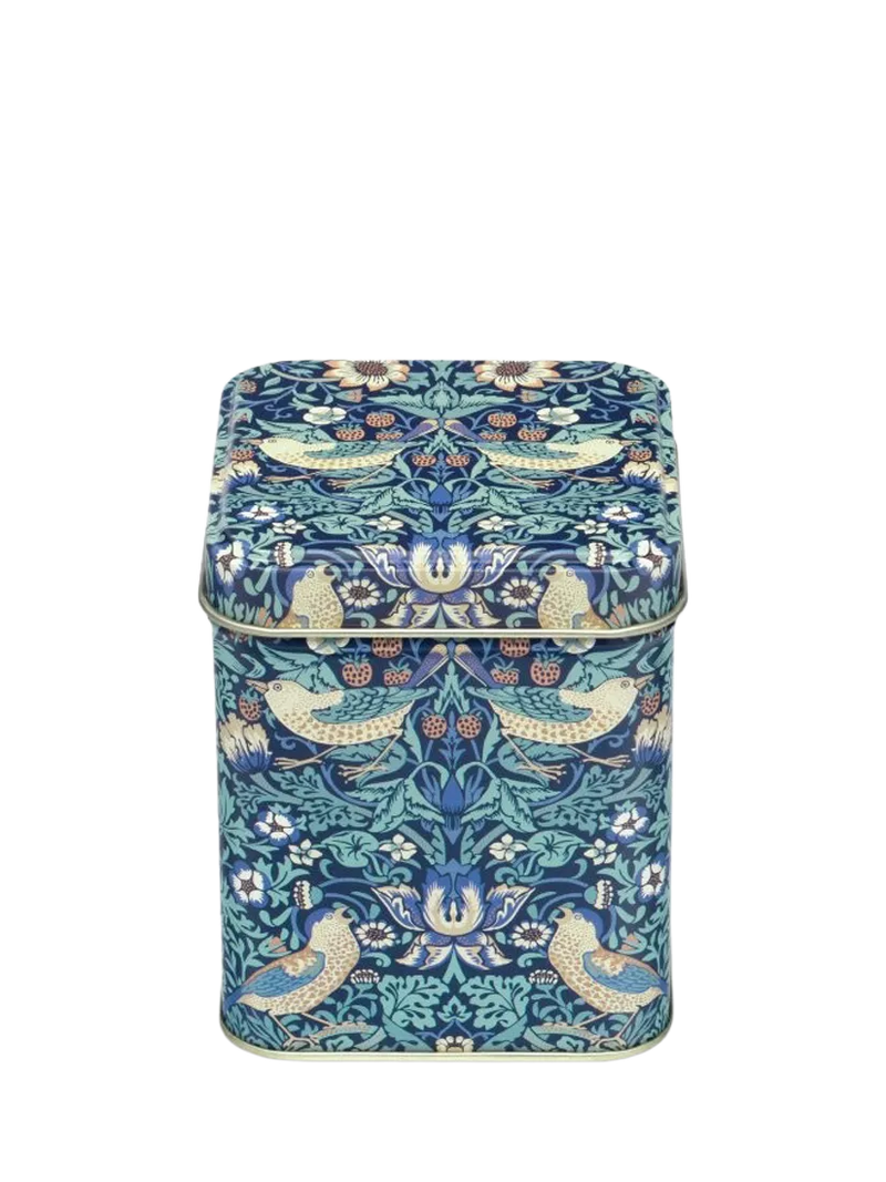 William Morris Strawberry Thief tin caddy 100g blue, UK version