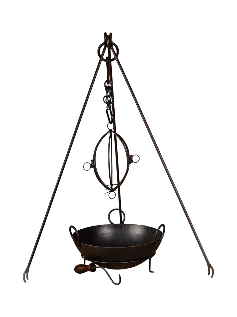 Kadai Cooking Tripod with bowl and roaster, BBQ tripod - British product