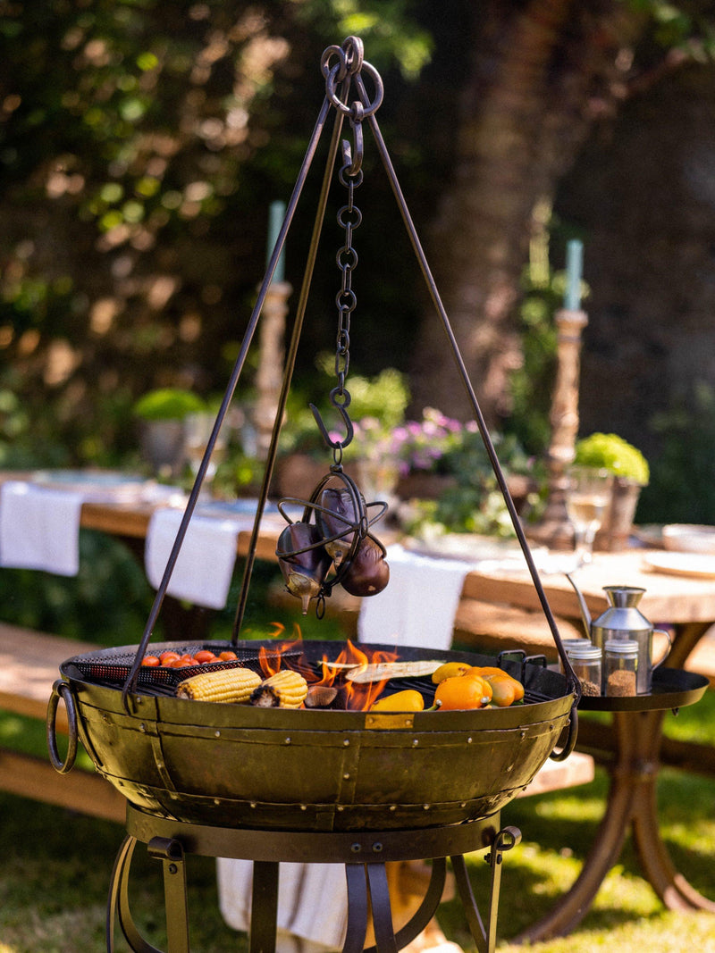Kadai Cooking Tripod with bowl and roaster, BBQ tripod - British product