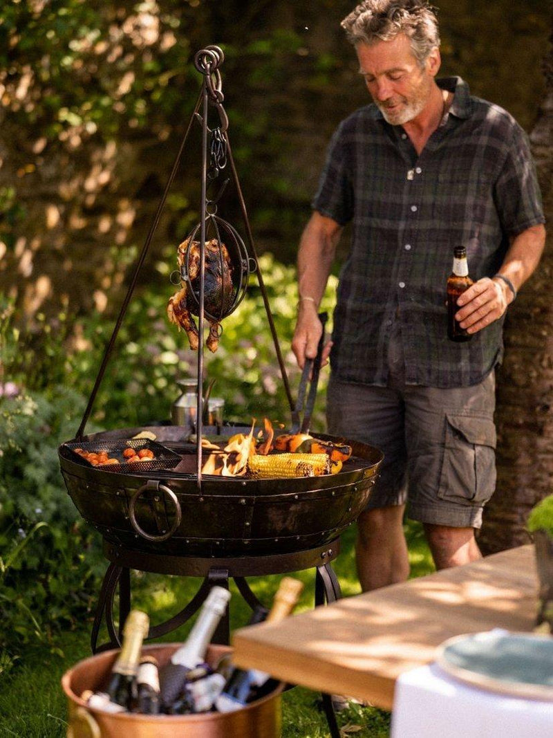 Kadai Cooking Tripod with bowl and roaster, BBQ tripod - British product