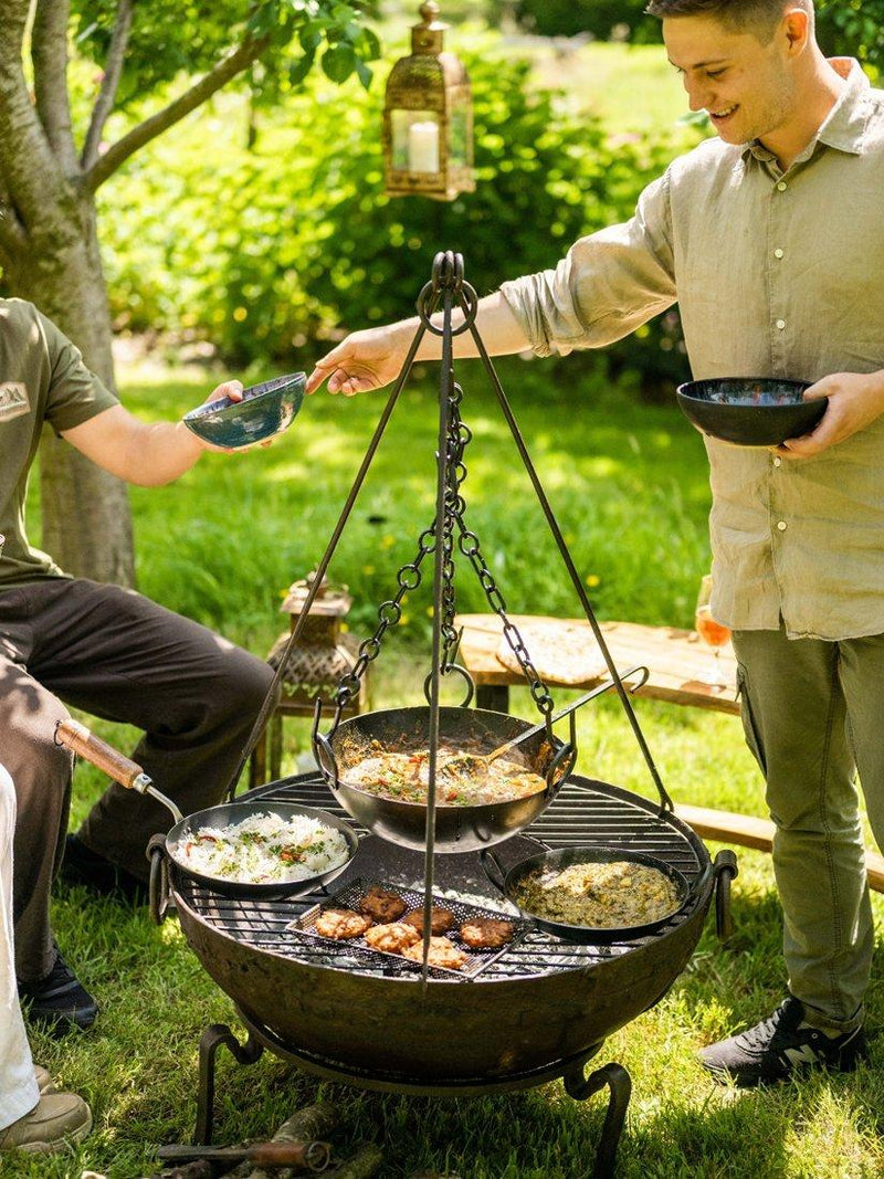 Kadai Cooking Tripod with bowl and roaster, BBQ tripod - British product
