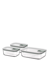 John Lewis Mepal EasyClip Oven Safe Glass Storage Container Set, Nordic Sage, 3 Piece- Buy online at McGrocer