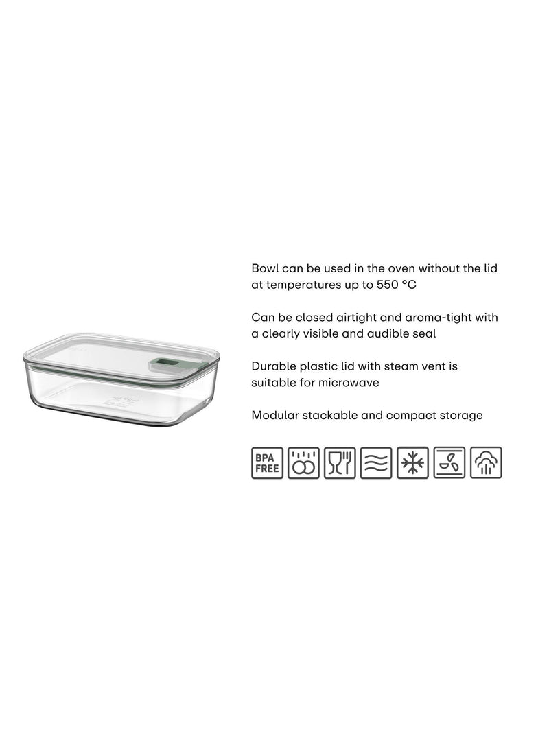 Mepal EasyClip glass storage container 2.25L Nordic Sage, imported from the UK