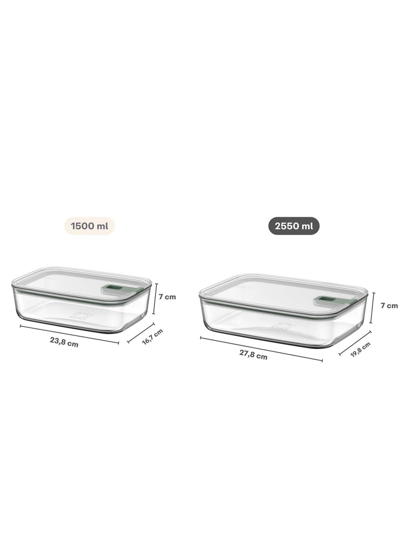 Mepal EasyClip glass storage container 2.25L Nordic Sage, imported from the UK