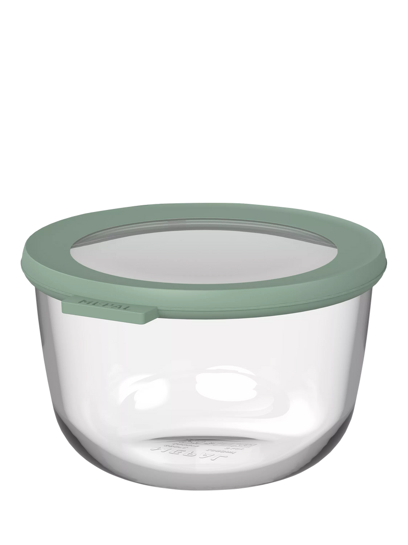Mepal Cirqula round glass food storage container 1L Nordic Sage, imported from the UK