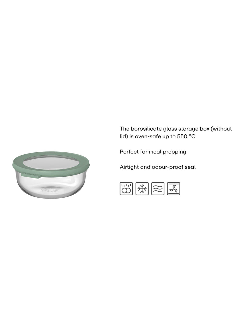 Mepal Cirqula round glass food storage container 1L Nordic Sage, imported from the UK