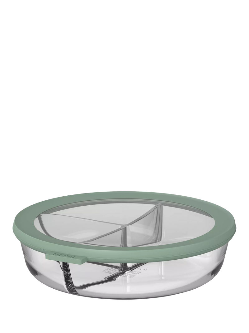 Mepal Cirqula glass meal tray Nordic Sage three compartments (British brand)