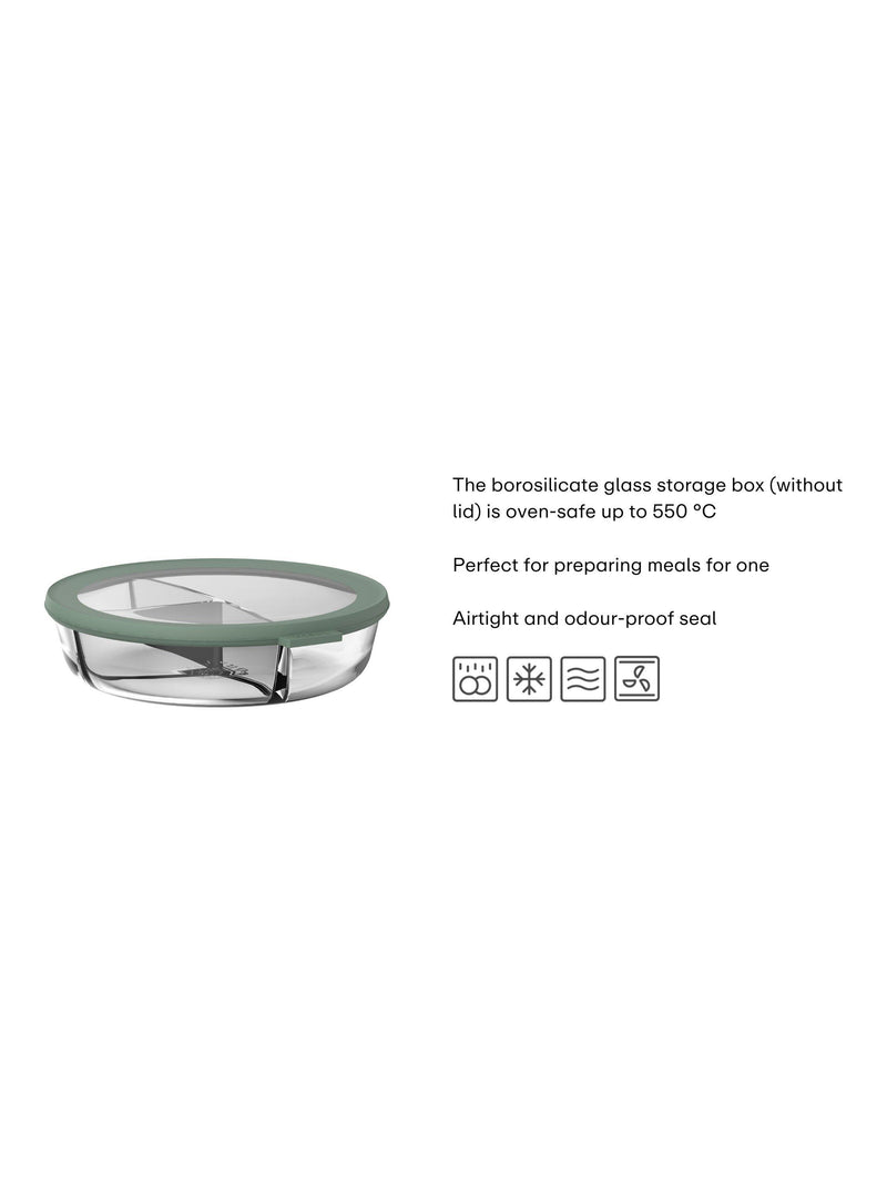 Mepal Cirqula glass meal tray Nordic Sage three compartments (British brand)
