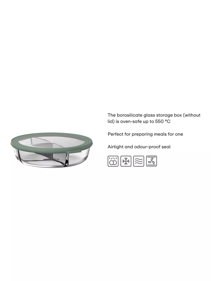 Mepal Cirqula glass meal tray Nordic Sage three compartments (British brand)