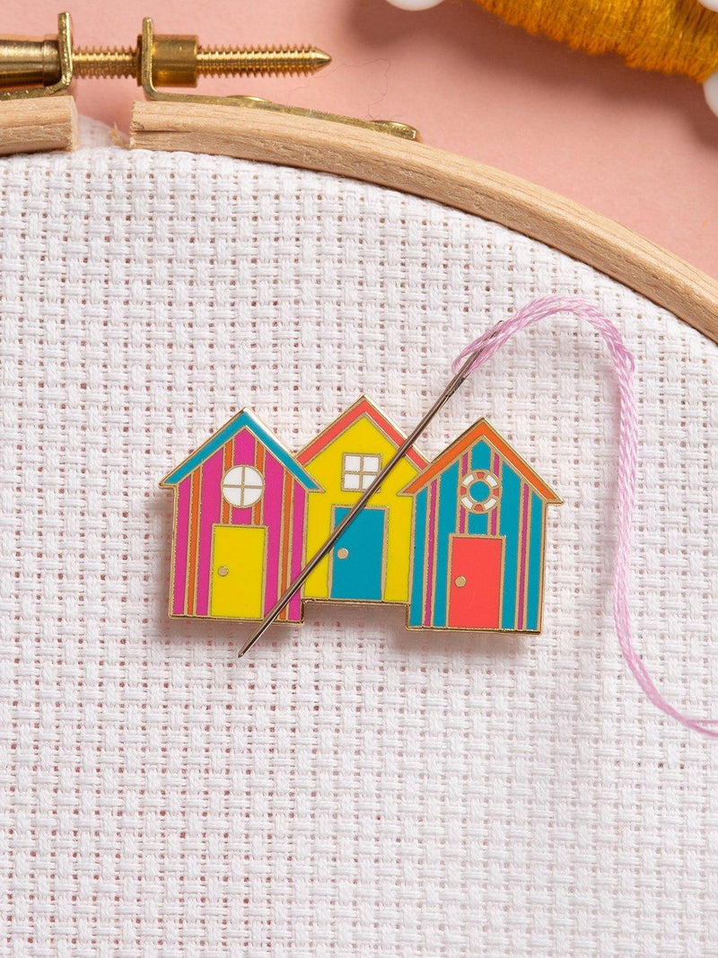Caterpillar Cross Stitch beach huts needle minder, imported from the UK