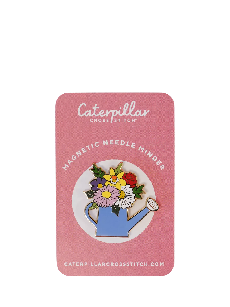 Caterpillar Cross Stitch watering can needle minder, imported from the UK