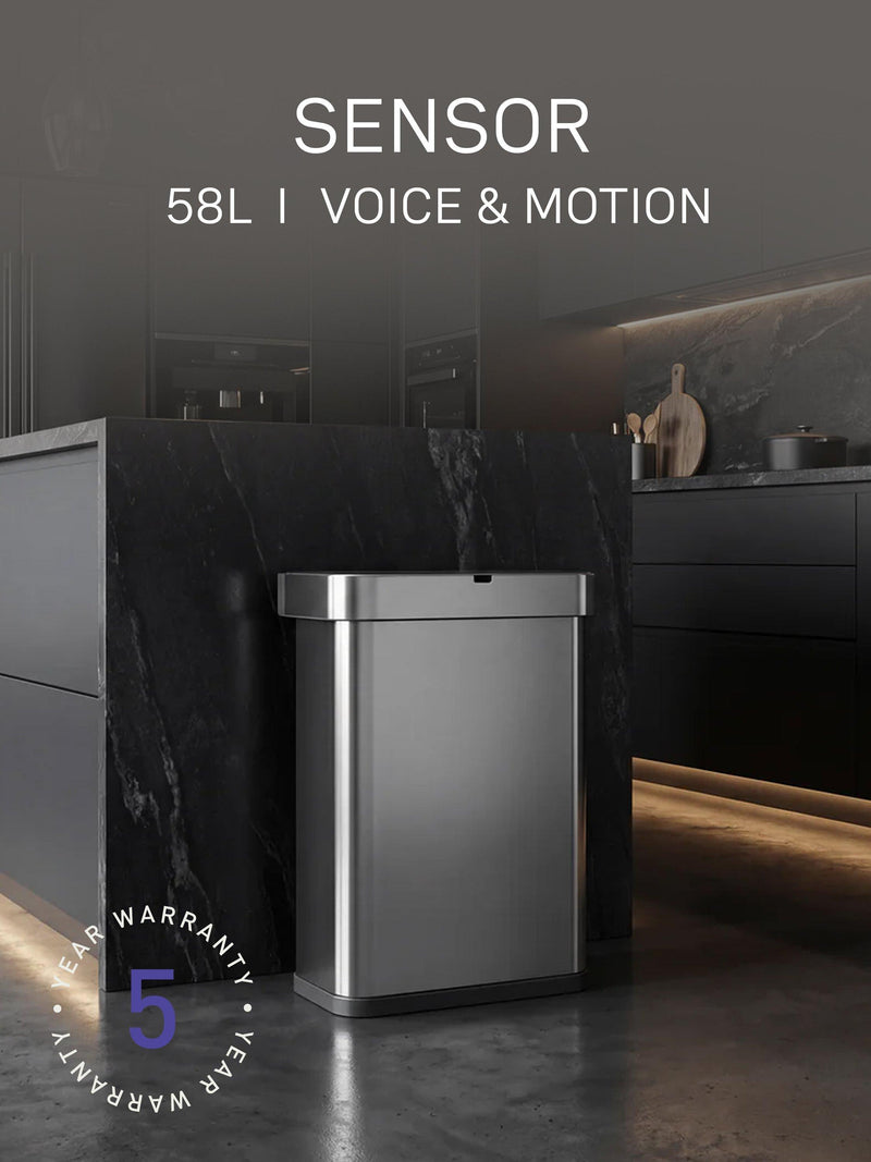 Simplehuman rectangular sensor bin 58L stainless steel, UK version
