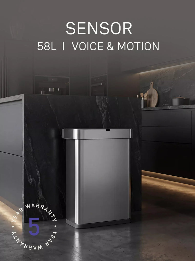 Simplehuman rectangular sensor bin 58L stainless steel, UK version