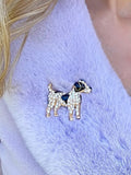 QueenMee embellished dog brooch gold black, imported from the UK