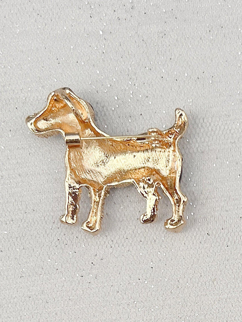 QueenMee embellished dog brooch gold black, imported from the UK