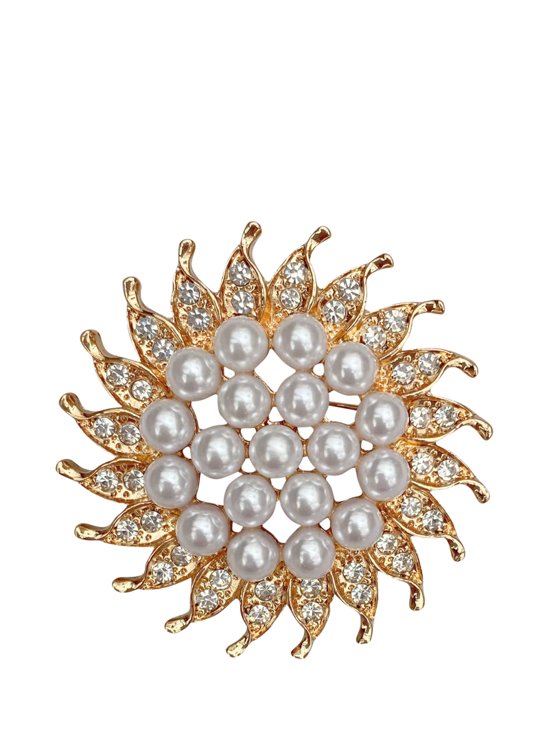 QueenMee embellished sunflower brooch with crystals and pearls (British brand)