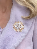 QueenMee embellished sunflower brooch with crystals and pearls (British brand)