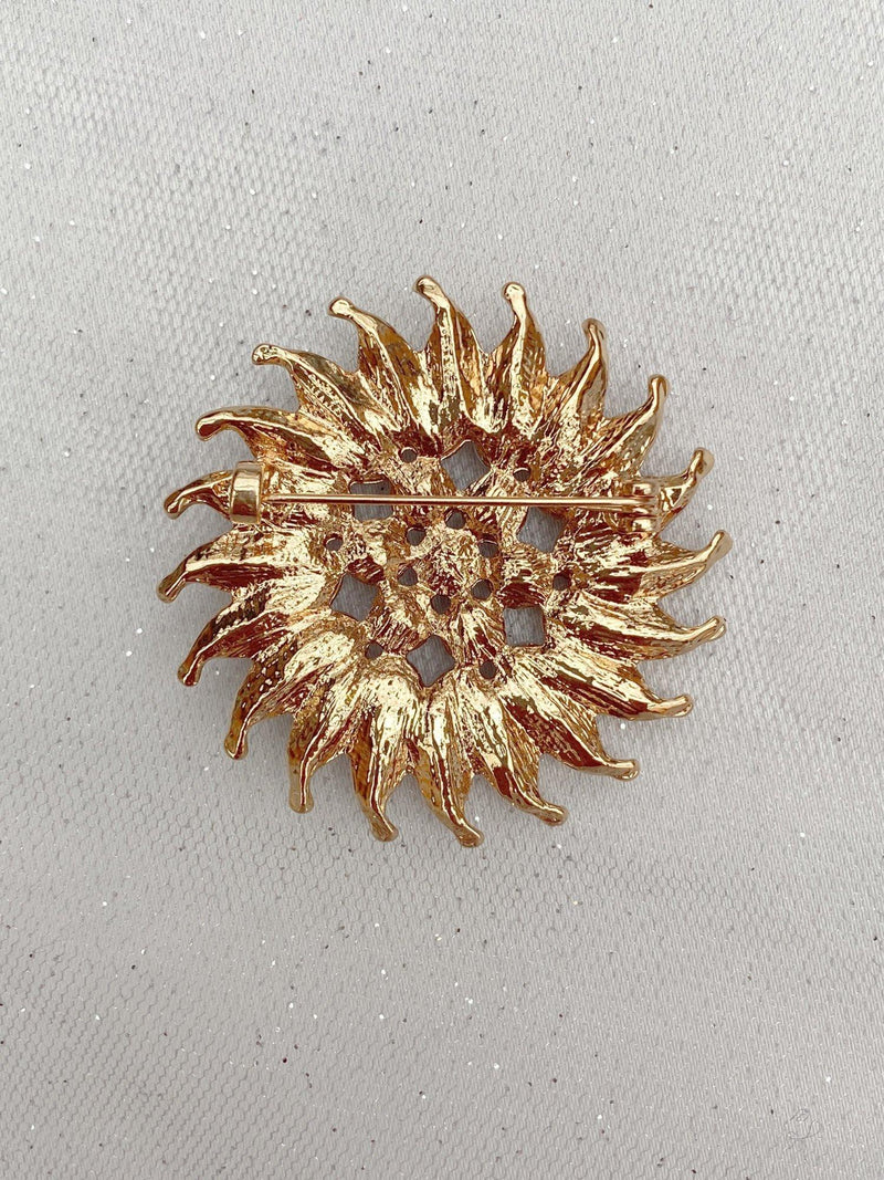 QueenMee embellished sunflower brooch with crystals and pearls (British brand)