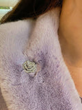 QueenMee silver rose brooch with diamante trim - British product