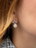 QueenMee faux pearl drop earrings silver, UK version