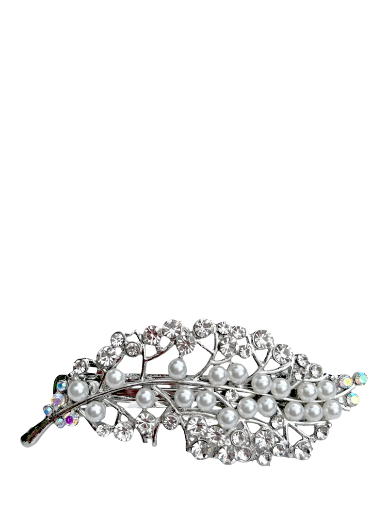 QueenMee leaf pearl and diamante hair clip in silver - British product