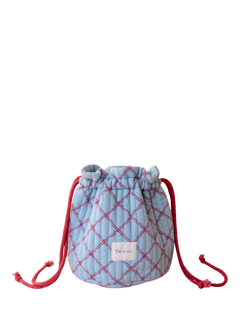 TBCo blue lattice quilted wash bag, imported from the UK