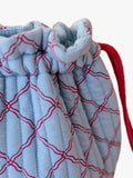 TBCo blue lattice quilted wash bag, imported from the UK