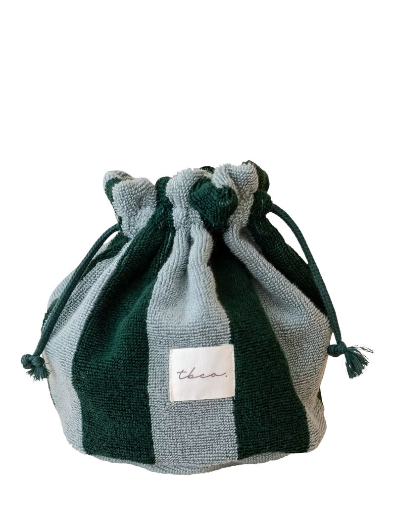 TBCo green stripe towelling wash bag, UK version