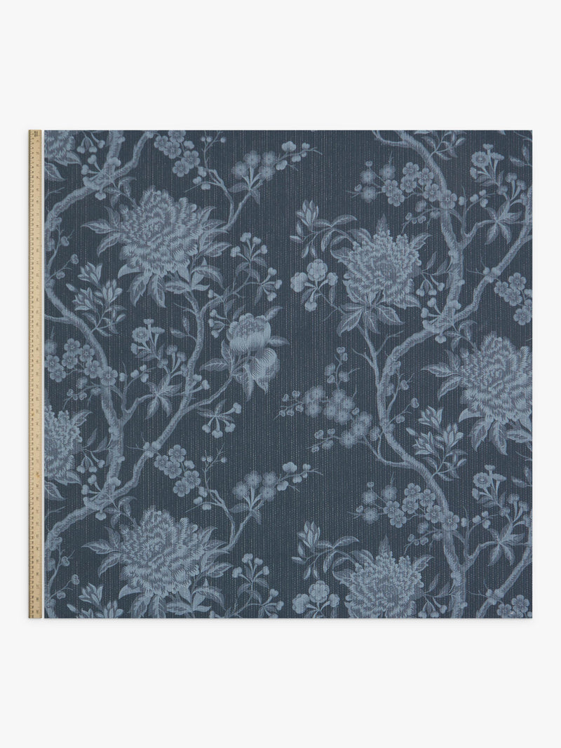 Liberty London porcelain flower furnishing fabric in ink (British brand)