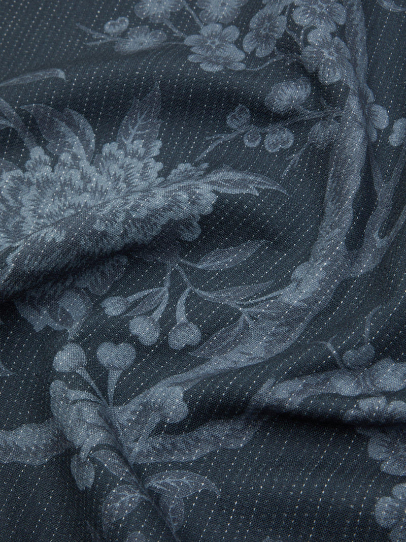 Liberty London porcelain flower furnishing fabric in ink (British brand)
