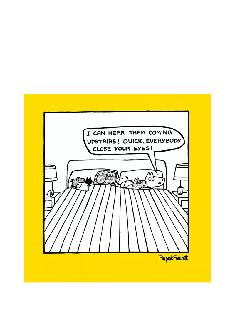 Woodmansterne greeting card 8 Dogs In A Double Bed, UK version