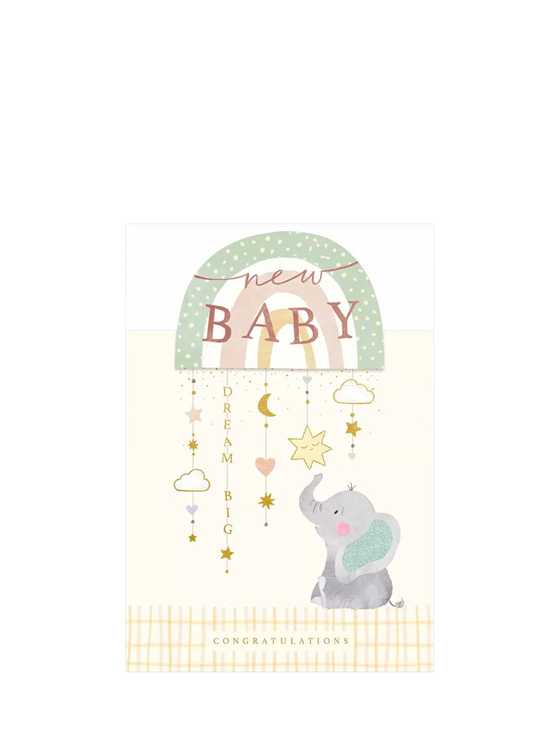 Woodmansterne elephant mobile new baby card (British brand)