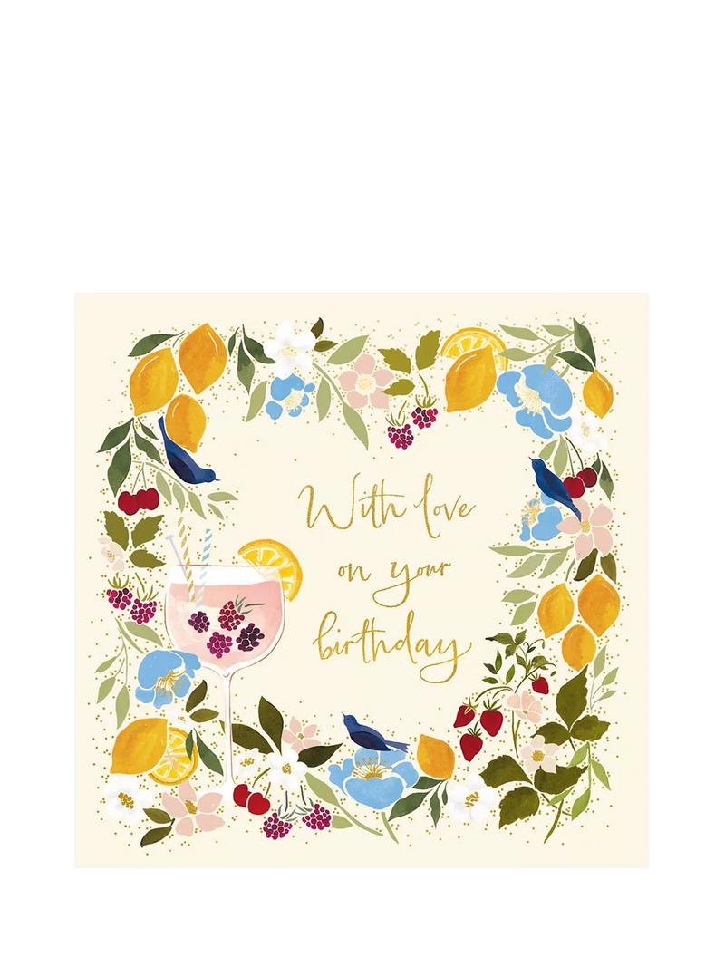Woodmansterne Birds & Cocktail birthday card, UK version