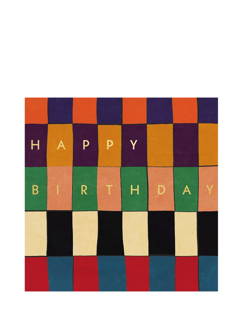 Woodmansterne check pattern birthday card with grey envelope, imported from the UK