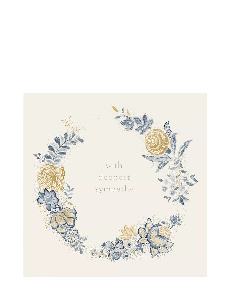 Woodmansterne sympathy card with floral wreath design, imported from the UK