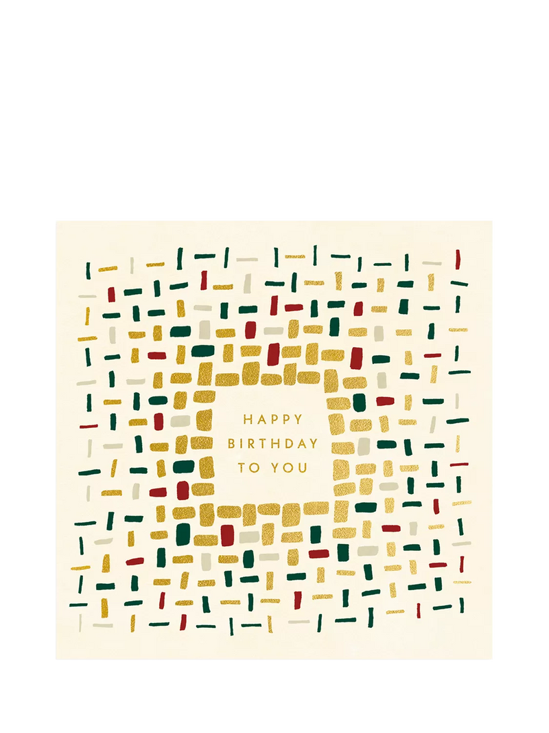 Woodmansterne gold red blue dashes birthday card (British brand)